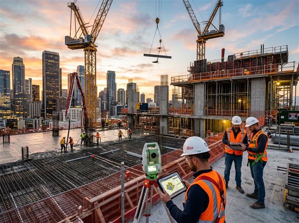 Active High-Rise Construction Site Erection